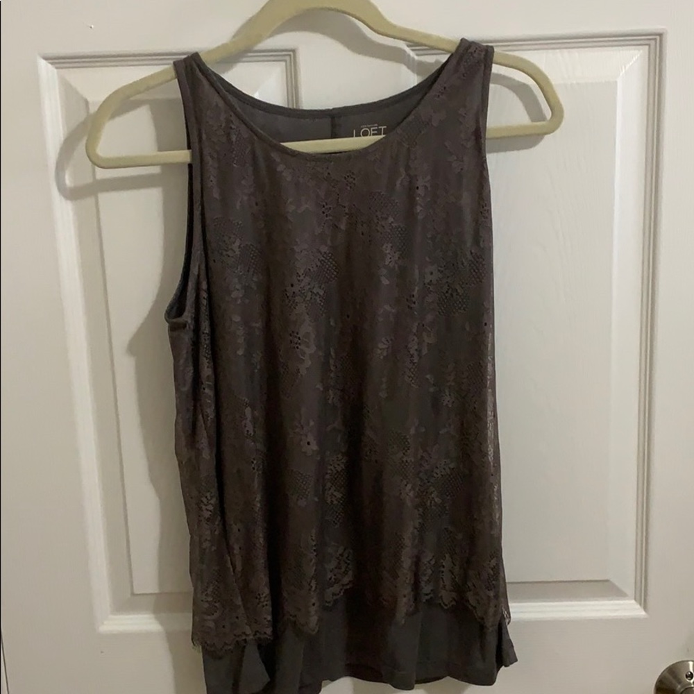 Loft Gray Lace Tank Top